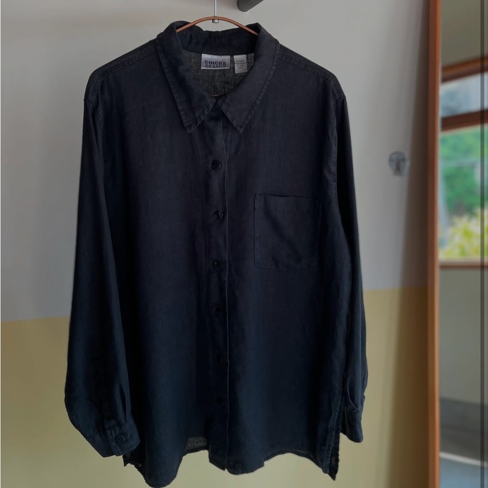 Chicos Design 100% linen long sleeve button down